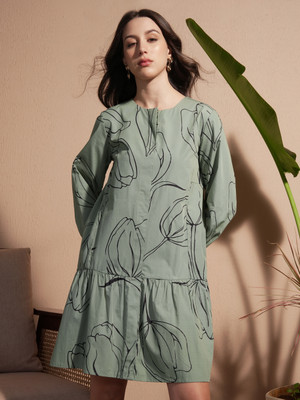 Vishudh Women Drop Waist Green Mini/Short Dress