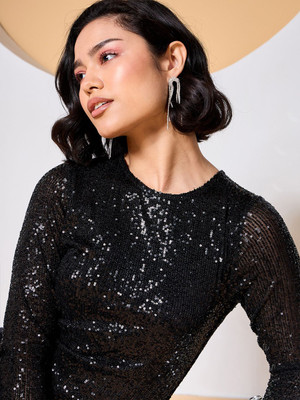 ZUMMER Women Bodycon Black Midi/Calf Length Dress