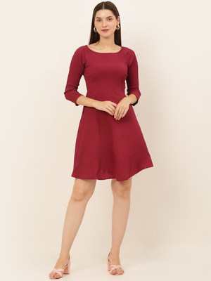 JAINISH Women A-line Maroon Above Knee/Mid Thigh Length Dress