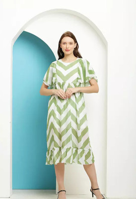 HouseOfCommon Women Fit and Flare Light Green Midi/Calf Length Dress