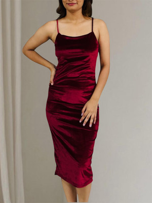 Cuckoo Loca Women Bodycon Maroon Knee Length Dress