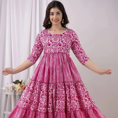 Gajal Women Printed A-line Kurta(Pink)