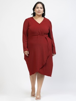 PLUSS Women A-line Maroon Dress