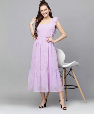 BPT DESIGNER Women Fit and Flare Purple Midi/Calf Length Dress