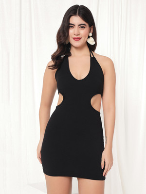 TANDUL Women Bodycon Black Above Knee/Mid Thigh Length Dress