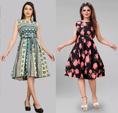 maruti fab Women Fit and Flare Black Knee Length Dress