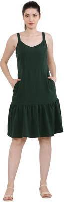 RAASSIO Women Fit and Flare Green Midi/Calf Length Dress