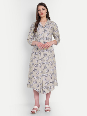 tilism Women Shirt Beige Midi/Calf Length Dress