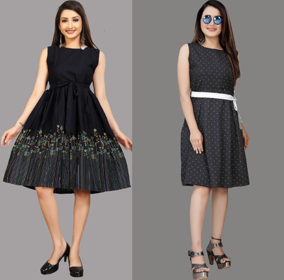 tanvi creation Women Fit and Flare Multicolor Midi/Calf Length Dress