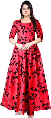 HouseOfCommon Women Fit and Flare Pink Maxi/Full Length Dress