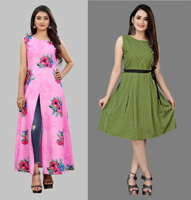 maruti fab Women A-line Multicolor Knee Length Dress