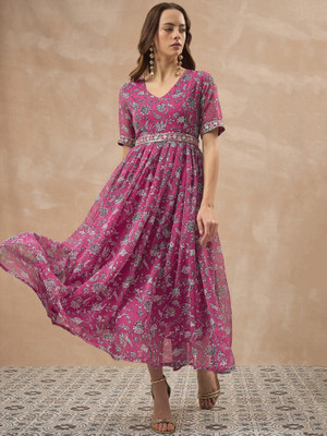 all about you Women Fit and Flare Pink Ankle Length Dress