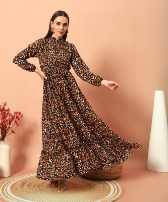Jash Creation Women Fit and Flare Multicolor Maxi/Full Length Dress