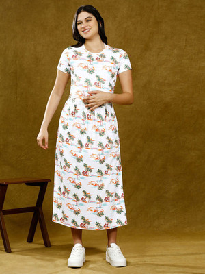 True Shape Women A-line Orange Midi/Calf Length Dress