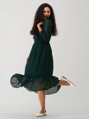 AASK Women Fit and Flare Green Midi/Calf Length Dress