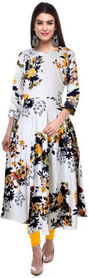 HouseOfCommon Women Fit and Flare White Maxi/Full Length Dress