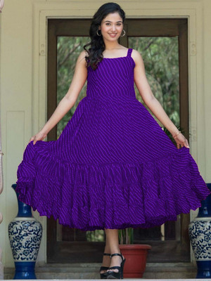 PuriMaa Women Fit and Flare Purple Maxi/Full Length Dress