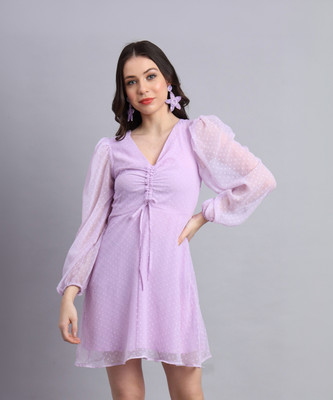 EssQue Women Fit and Flare Purple Above Knee/Mid Thigh Length Dress