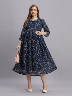 mamma's maternity Women Fit and Flare Dark Blue Dress