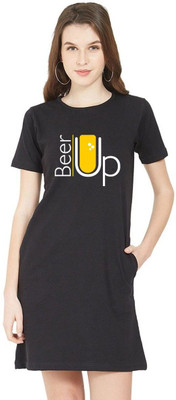 HouseOfCommon Women T Shirt Yellow Above Knee/Mid Thigh Length Dress