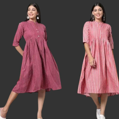 Rangrasiya Creation Women A-line Pink, White Knee Length Dress