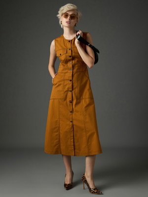 SASSAFRAS Women A-line Beige Midi/Calf Length Dress