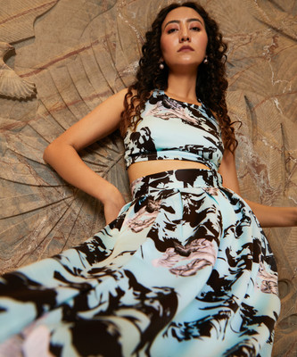 Pina Colada Women Two Piece Dress Light Blue, White, Black Midi/Calf Length Dress