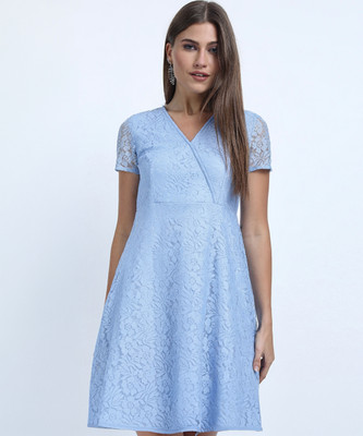 Tokyo Talkies Women A-line Blue Knee Length Dress