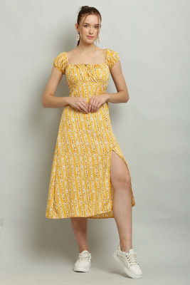 Shyammc Women A-line Yellow Midi/Calf Length Dress