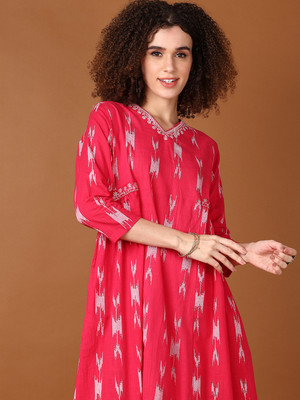 V-MART Women A-line Pink Midi/Calf Length Dress