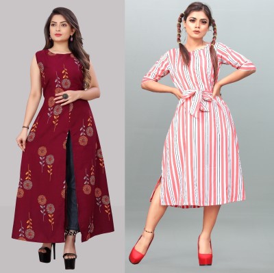 tanvi creation Women Fit and Flare Maroon Dress