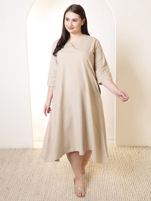 Amydus Women Ethnic Dress Beige Midi/Calf Length Dress