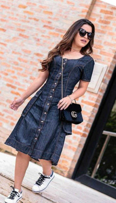 SRK COLLECTION Women A-line Dark Blue Midi/Calf Length Dress