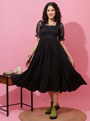 Sheetal Associates Women Fit and Flare Black Midi/Calf Length Dress
