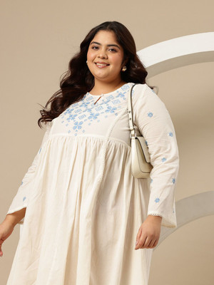 Sztori Women Fit and Flare White Midi/Calf Length Dress