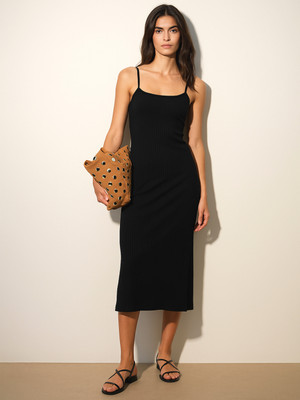SASSAFRAS Women Bodycon Black Midi/Calf Length Dress