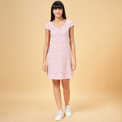 Honey By Pantaloons Women A-line Pink, White Knee Length Dress
