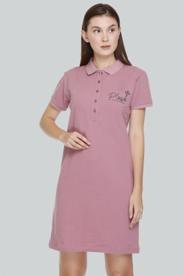 plush Women T Shirt Pink Above Knee/Mid Thigh Length Dress