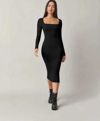 Western Darji Women Bodycon Black Below Knee Dress
