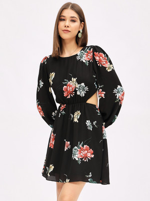 HARPA Women Drop Waist Black Above Knee/Mid Thigh Length Dress