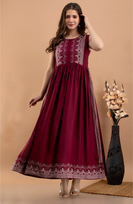 YTWP Women A-line Red Ankle Length Dress