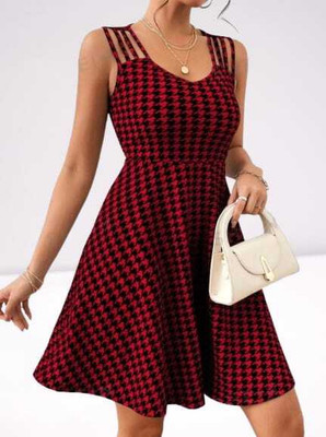 Divine Bezz Women Fit and Flare Maroon Above Knee/Mid Thigh Length Dress