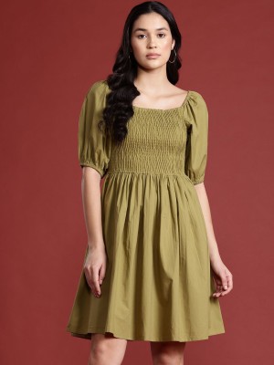 all about you Women Fit and Flare Green Dress