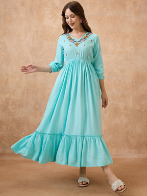Globus Women A-line Blue Maxi/Full Length Dress