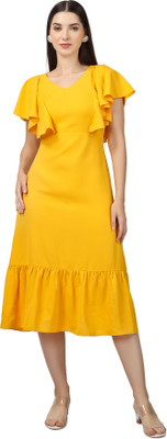 Midnoon Women A-line Yellow Midi/Calf Length Dress