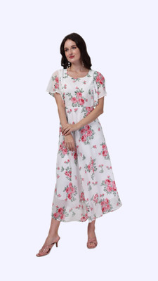 Aneri Women Ethnic Dress Pink Midi/Calf Length Dress