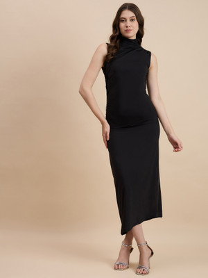 DRAPE AND DAZZLE Women A-line Black Midi/Calf Length Dress