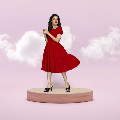HouseOfCommon Women A-line Red Midi/Calf Length Dress