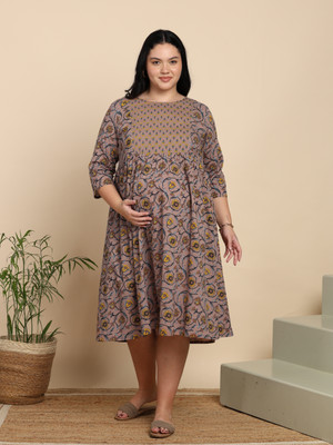 Yash Gallery Women Maxi Brown Midi/Calf Length Dress