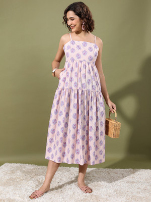 Vishudh Women Maxi Pink Midi/Calf Length Dress